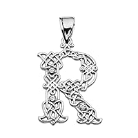 R INITIAL IN CELTIC KNOT PATTERN WHITE GOLD PENDANT NECKLACE WITH DIAMOND - Gold Purity:: 10K, Pendant/Necklace Option: Pendant With 18