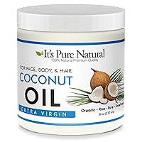 Extra Virgin Organic Unrefined Raw Coconut Oil (8 oz) for Skin, Hair, Cuticles, Scalp & Foot| Moisturizes & Nourishes Skin | Use In Massage, Oil Carrier & DIY Skin Care Recipes