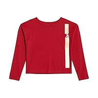 Calvin Klein Girls' Long Sleeve Logo Design Crewneck T-Shirt, Rhubarb Vertical