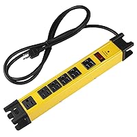 Heavy Duty Power Strip Surge Protector, 6 Outlet Industrial Power Strip with 15A, Shop Workshop Garden Metal Power Strip with 10 FT Cord 1200 Joules ETL Listed.