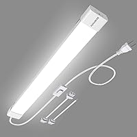 5000K Plug-in LED Tube Light Fixture, 18W Linkable Cabinet Light for Garage, Kitchen, Bathroom, Closet, Office - 2Ft, Triproof, White