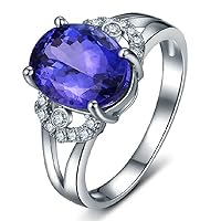 Ladies Contemporary Solid 14K White Gold Natural Gemstone Tanzanite Ring Finger Sizes 4 to 13 Available
