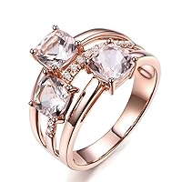 Natural Morganite Gemstone Solid 14K Rose Gold Real Diamond Engagement Wedding Ring for Women