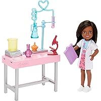 Barbie Chelsea Can Be Doll & Playset, Brunette Scientist Small Doll with Toy Chemistry Lab Table & STEM-Themed Accessories