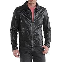 Men's Black Genuine Lambskin Leather Biker Jacket Vintage Real Motorcycle Jackets For Men MJ005