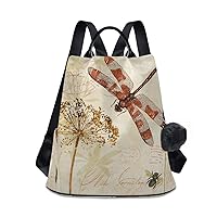 ALAZA Watercolor Retro Dragonfly Dandelion Backpack Purse with Adjustable Straps