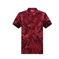 ZooBoo Men's Martial Arts Kung Fu Short Sleeve Shirt with Dragon Pattern