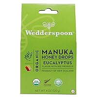 Wedderspoon Organic Manuka Honey Drops, Eucalyptus & Bee Propolis, 20 Count (4oz) (Pack of 1)| Genuine New Zealand Honey | Perfect Remedy For Dry Throats