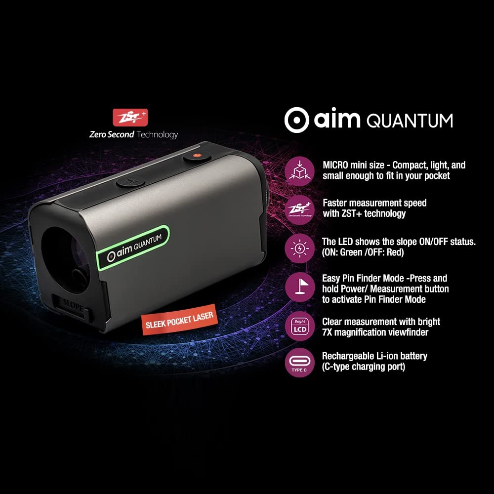 GOLFBUDDY Aim Quantum Laser Rangefinder, Sleek Pocket Rechargeable Golf Rangefinder, Easy Pin Finder Mode, Putting Range 2 to 880 Yards, Accurate & Faster Measurement, 7X Magnification, Case Included