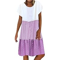 My Orders Summer Dresses for Women 2024 Trendy Plus Size Crewneck Short Sleeve Patchwork Dress Going Out Dressy Casual Color Block Beach Sundress Today(1-Purple,5X-Large)