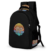 Lazzy Sloth Retro Sunset Backpack Double Deck Laptop Bag Casual Travel Daypack for Men Women