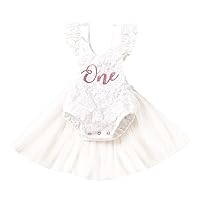 Baby Girl 1st Birthday Outfit Lace Tulle Romper Princess Tutu Dress Shiny ONE Cake Smash Photo Shoot Clothes