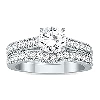 AGS Certified 1 1/4 Carat TW Diamond Bridal Set in 14K White Gold (J-K Color, I2-I3 Clarity)