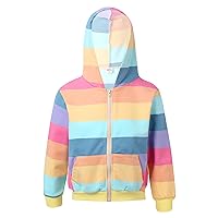 YiZYiF Kids Girls Zip-up Jacket Hoodie Sweatshirt Rainbow Striped Winter Coat Fall Outwear