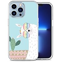 Aesthetic Cute Cartoon Animal Pattern Protective case for iPhone 14 Pro, Trendy Designed Alpaca lama Cactus Pattern Flexible TPU Bumper Shockproof iPhone Case Support Wireless Charging