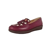 FitFlop Womens Paige Dark Floral Leather Moccasin Loafers, Berry Mix, US 5