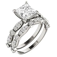 Ice Crushed Bridal Set, Princess Cut 2.00CT, Colorless Moissanite Diamond, 925 Sterling Silver Ring, Engagement Ring, Wedding Set, Perfact for Gift Or As You Want