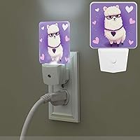 Love Alpaca Purple Print Night Light with Light Sensors Plug in LED Lights Smart Nightstand Lamp Plug in Night Light for Bedroom Bathroom Hallway Home Decor