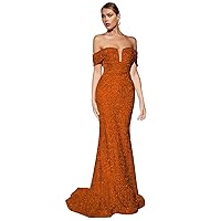 Off Shoulder Sequined Mermaid Prom Dresses Long 2023 Cap Sleeve Long Formal Evening Party Gown