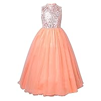 YiZYiF Kids Girls Sequined Lace Formal Princess Dress High Neck Wedding Bridesmaid Pageant Prom Party Gown