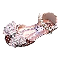Girl Mary Jane Shoes with Low Heel Rhinestones Toddler Princess Dresses Comfortable Hook Loop Sandals