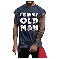 Mens Muscle Shirts Sleeveless, Summer Men's Solid Color Printed Sweat-Absorbing Breathable Shoulder Expanding Sleeveless