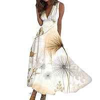 Maxi Dresses for Women V Neck Sleeveless Cocktail Dresses Elegant Sexy Wrap Dress Flowy Summer Dresses Beach Dress