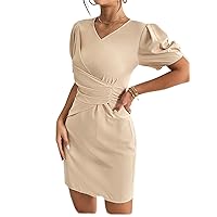 Dresses for Women Women's Dress Puff Sleeve Ruched Front Dress Dresses