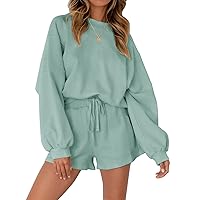 Women's 2024 Fall Oversized Batwing Sleeve Lounge Sets Casual Top and Shorts 2 Piece Outfits Sweatsuit