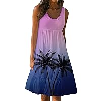 Women Summer Dresses Sleeveless Mini Babydoll Dresses Flowy Sundresses Pleated Casual Tank Dress Printed Beach Dress