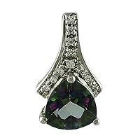 Mystic Topaz Natural Gemstone Trillion Shape Pendant 10K, 14K, 18K White Gold Uniqe Jewelry