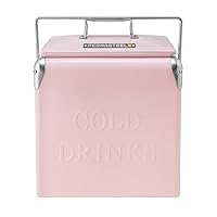 Permasteel 14-Quart Small Cooler Ice Chest | Retro Vintage Classic Style Hard Metal Cooler, PS-A205-14QT-PK, Beverage Cooler for Camping Beach Picnic, Pink