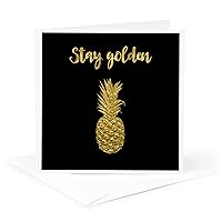 Greeting Card - Stay Golden Typography and Pineapple - Art Illustration