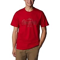 Columbia Men's Rockaway River Graphic Short Sleeve Tee, Mountain Red/Scripted Fun Graphic, Large