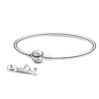 Pandora Jewelry Bundle with Gift Box - Moments Sterling Silver Bangle Charm Bracelet with Ball Clasp, 8.3