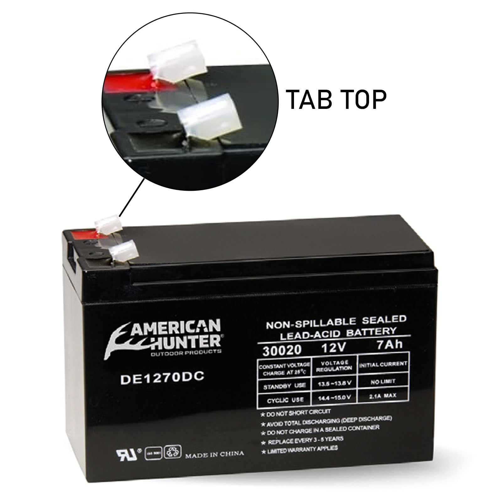 AMERICAN HUNTER 12V 7 AMP HR Universal Versatile Durable Tab Top Deer Feeder Non-Spillable Sealed Lead Acid Rechargeable Battery