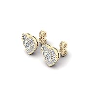 Gift for Mothers Day 10k Gold 0.75cttw Round Diamond Womens Heart Stud Earrings (H-I Color I2 Clarity)