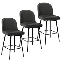 Bar Stools Swivel Counter Height Set of 3, 26 Inch Faux Leather Barstools with Back and Matel Frame, Upholstered Counter Stools for Kitchen Island, Dining Room