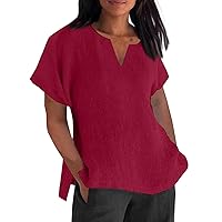 Oversized Tshirts Shirts for Women, Women's Short Sleeve V Neck Solid Colour Loose Casual Shirt Cotton, S XXXL