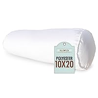 Bolster Pillow (10x20) - White Round Soft Roll Pillow with Plush Polyester Filling, Comes in a Poly-Cotton Shell, Odorless, Lint, and Dust-Free, No Lumps Stuffing for Pillows