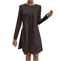 Winter Quilted Waffle Dress for Women Crewneck Long Sleeve Pullover Mini Dress Casual Solid Thicken Tunic Dresses