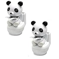 Set of 2~ Panda Reading on Toilet Bowl Solar Toy Car Dashboard Office Desk Display Home Decor Birthdady Gift