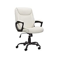 Amazon Basics Classic Puresoft PU Padded Mid-Back Office Computer Desk Chair with Armrest - Cream, 26