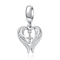 Key to My Heart Angel Wing Infinity Love Charm Clear Crystal Rose Gold Beaf for European Charm Bracelet