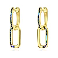 Opal Hoop Earrings for Women 925 Sterling Silver Geometric Hexagon/Star/Paperclip Earrings Minimalist White Opal/Abalone Shell Jewellery Gift for Girls