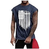 Patriotic Shirts for Men T Shirt USA Flag for Man Shoulder Expanding Polyester Sleeveless Flag Print Round Neck Stars and Stripes Outfits Spring Tops for Men 2024 Y2k Tank Top 01-Navy X-Large1