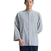 Traditional Buddhist Monk Shirt Men Stripe Tops 3/4 Sleeve