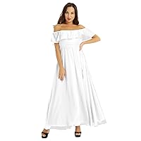 Elegant Womens Off The Shoulder Ruffle Party Wedding Prom Gown Side Split Maxi Dress