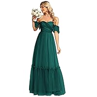 Ever-Pretty Women's Formal Dress Sweetheart Off-Shoulder Ruched Tulle Maxi Bridesmaid Dresses 50126
