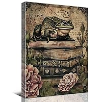QULEPU Vintage Frog Flower Books Print,Green Toad Witch Bookstore Poster,Gothic Painting,wall canvas art for bedroom,12